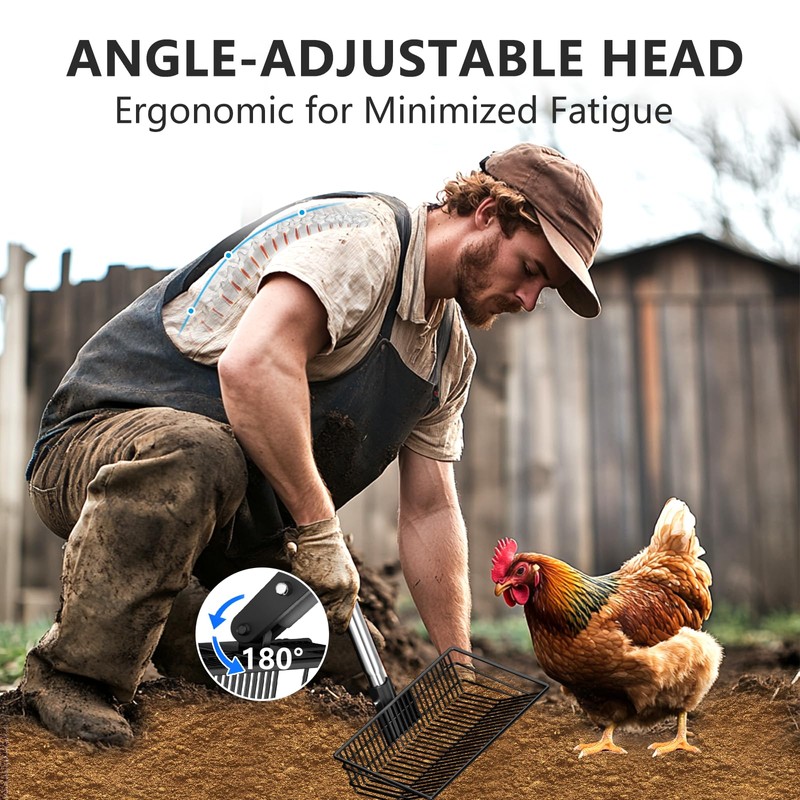 MENGBEI Chicken Poop Scooper with Adjustable Angle, Lightweight Chicken Coop