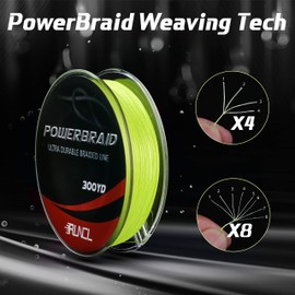 RUNCL PowerBraid Fishing Line, Durable Braided Line 8 Strands - Seamless Weaving Tech, Enhanced Coating Tech, Round Profile, Zero Stretch, High Sensitivity (Hi-Vis Yellow, 300Yds, 30LB(13.6kgs))