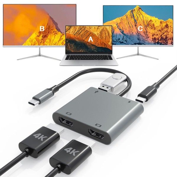 USB C to Dual HDTV Adapter, Fophmo 4K@60Hz HDTV Splitter