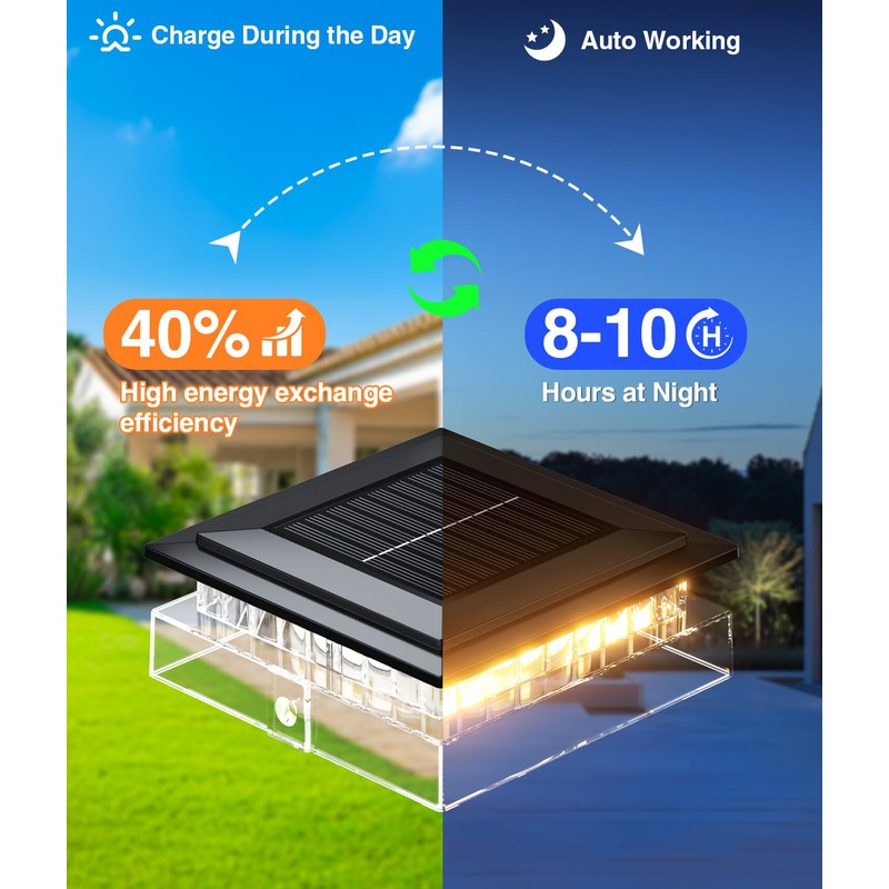 ENSLI 4x4 Solar Post Cap Lights Outdoor, 6 Pack Fence
