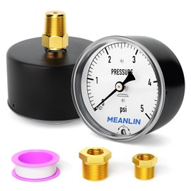 MEANLIN MEASURE 0-5Psi Diaphragm Type Capsule Low Pressure Gauge 1/4" NPT 2-1/3" FACE DIAL Adjustable Water Column Gauge, with 1/4" x 1/2" NPT and 1/4" x 3/8" NPT Hex Bushing, Back Mount