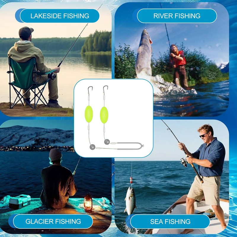deegbbyi Pack of 5 Double Hook Reverse Bottom Rig, Fishing