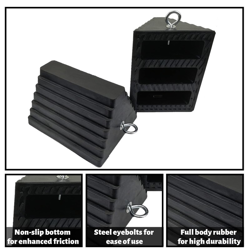 ROBLOCK 2 Pack Wheel Chocks Rubber Heavy Duty Black with