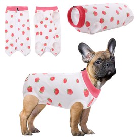 SAWMONG Recovery Suit for Dogs Female Male Zipper, Pink Strawberry Dog Onesie Body Suit After Surgery Spay Neuter, Cotton Breathable Dog Surgical Suit Pet, Substitute Dog E-Collar Cone, S