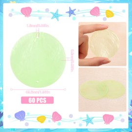 TaoQ C 60 PCS Capiz Shells Round Natural Shells, 2 Inch Green Round Capiz Shells with 2 Holes for Wind Chimes Curtain Garland DIY Craft Wedding Home Decor