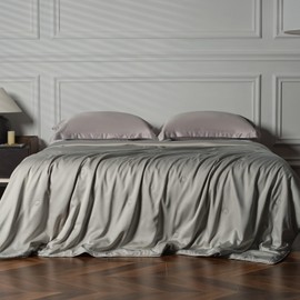 EP Mode Mulberry Silk Filled Quilt with 100% Viscose from Bamboo Fabric, Natural Lightweighted Cooling Comforter (Light Grey, Twin 68” X 88”)