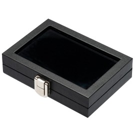 Giftop Jewelry Display Case Tempered Glass Top Lid Black Leatherette,Gemstone Display Case Jewelry Storage Box with Metal Clasp (Small)