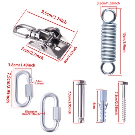 TIOMIOSEA Ceiling Hook Hanging Chair Swing Spring 360° Rotatable Heavy Duty Stainless Steel Ceiling Mount Swing Hook Suspension Hook for Punch Bag, Hammock, Trapezoid, Yoga with 2 Carabiners