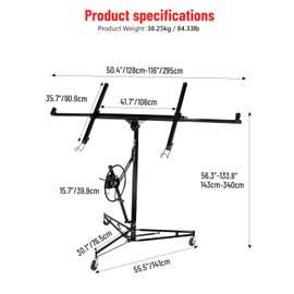 Drywall Lift Jack 150LB Capacity, 3.5FT-11FT Adjustable Height, 60° Tilt & 360° Rotation, Heavy Duty Steel Sheetrock Hoist with Wheels for Ceiling & Wall Installation, Professional Panel Lifter