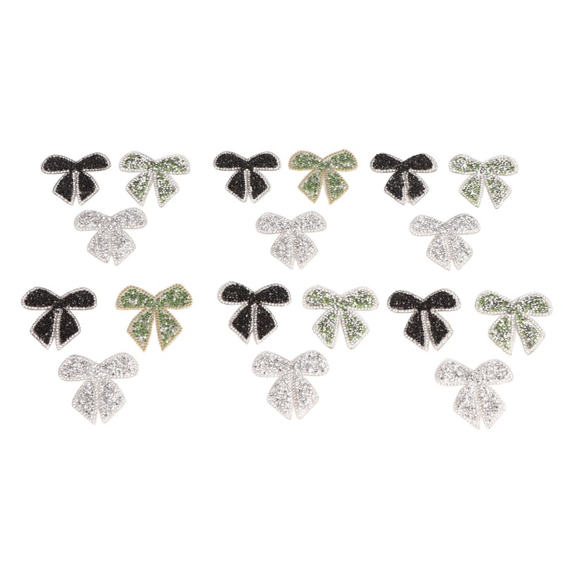 18pcs Bow Knot Rhinestones Patches Silver Black Green Exquisite Iron