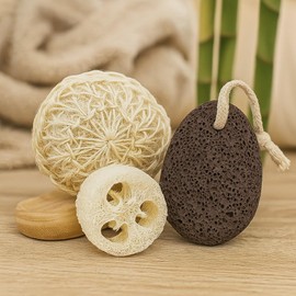 Terra Touch Mini Spa Set - Loofah, Sisal Sponge and Pumice Stone - Natural Eco Friendly Bath Kit