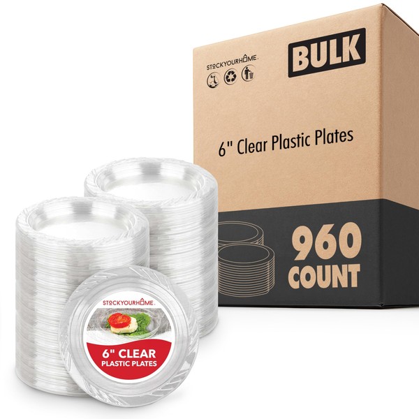 Stock Your Home 6-Inch Clear Plastic Dessert Plates (960 Pack),