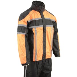 Milwaukee Leather SH233102 Men's Black and Orange Water Resistant Rain Suit with Reflective Tape - 2X-Large