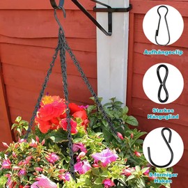 LoNinLoAn Pack of 8 Hanging Chain with Clips, 3-Strand Metal Chain Hanging Basket, 40 cm Hanging Basket Chains, Hanging Basket Hanging Hooks for Flower Pots, Bird Cages, Planters, Lanterns (Black)