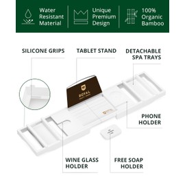 ROYAL CRAFT WOOD Premium Foldable Bathtub Tray - Wood Bath Tray for Tub, Bamboo Shelf, Expandable Bath Table Trays, Bathtub & Bathroom Accessories for New Home & Mothers Day & Birthday Gifts for Mom