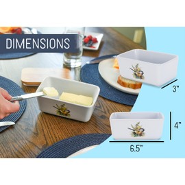 Nat & Jules Dean Crouser Ceramic Stoneware 1/2 Pound, 2 Sticks Butter Dish Airtight Bamboo Lid, Kitchen Accessory, Container Holder, Refrigerator Storage, Countertop Organization, Watercolor Chickadee