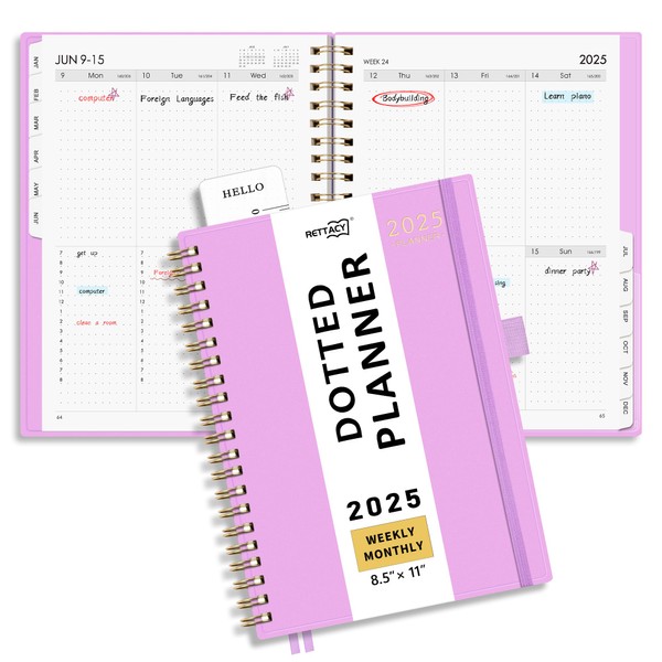 RETTACY 2025 Planner, Bullet Dotted Journal Style, Weekly and Monthly