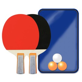 JurciCat Table Tennis Bat, Table Tennis Bat Set with 2 Table Tennis Bats, 3 Table Tennis Balls and Carry Bag for Indoor and Outdoor Games (Short Handle)