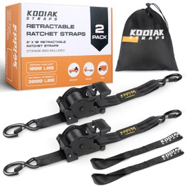 Retractable Ratchet Straps 2" x 10ft, 3,000lb Break Strength, Heavy Duty Easy Release Tie Down for Trucks, Trailers, Motorcycles, ATVs, Secure Cargo KODIAK STRAPS (2 Pack)