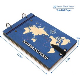 ZEEYUAN Wooden Photo Album for DIY World Map Scrapbook Album 60 Black Pages Photo Book with Accessories Set