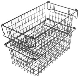 Home-Complete Nesting Storage Bins Stackable Wire Baskets, Set of 2, Medium, Black, 2 Each