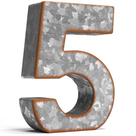 CraftyCrocodile 7" Galvanized Metal Numbers for Wall Decor - 3D Number 5 for Hanging & Free Standing - Decorative Rustic Table Numbers for the Living Room, Bedroom, Kitchen
