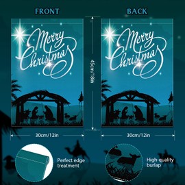 Merry Christmas Jesus Burlap Garden Flag Double Sided Garden Outdoor Yard Flag Seasonal Happy Holiday Decorative Flag Religious Inspired Nativity Flag for Christmas Decor (11.81 x 17.72 Inch)