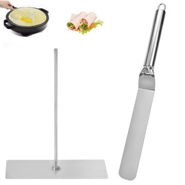 Crepes distributor and spatula, stainless steel, 2 pieces, crepe spatula, pancake turner, crepe dough distributor set, T-shape dough distributor for crepes, pancakes, pancakes