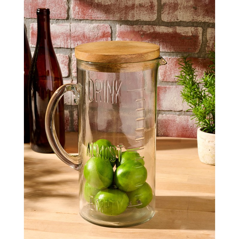 Mud Pie Drink Pitcher Wood Lid, Glass, 79 oz
