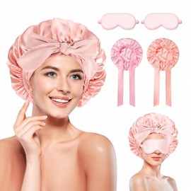 AVENIX Gorro para Dormir de Satin, Set 4 Piezas, Ajustable para Cabello                                                                               
