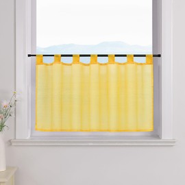 ESLIR Window curtain with loops kitchen bistro curtains transparent curtains short curtain voile yellow W x H 45 x 90 cm 1 piece