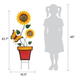 pearlstar Sunflower Decorative Garden Stake 44 Inches Large Metal Art Outdoor Yard Decor Flower Pot Design for Outside Garden Lawn Patio Proch Ornaments,Butterfly