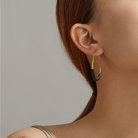 Bi&Yamigeo Teardrop Open Hoop Earrings for Women 14K Gold Plated Enamel Coating Oval Pull Through Tear Water Drop Dangle Earring,Large Lightweight Threader Waterdrop Jewelry(Black)