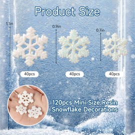 Crafare 120PCS Snowflake Resin Multi Size White Mini Snowflake for Craft Tiny Resin Snowflakes Small Christmas Embellishment Snow Shape for Christmas Ornaments