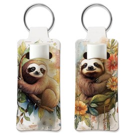 OLYCRAFT 2pcs Lipstick Holder Keychain Sloth Pattern Lip Balm Holders Elastic Diving Fabric Lipstick Keychains Portable Lipstick Holder Bags Lipstick Sleeve Key Ring Holder for Lipstick Chapstick