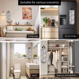 AYBELWG Plastic Bag Holder, Wall Mount Grocery Bag Organizer, Funny Hanging Trash Storage Dispenser for Home Kitchen Cute White Floral