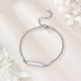 ONEFINITY Opal Bracelet 925 Sterling Silver Bar Pendant Bracelet White Opal Jewellery Gift for Women