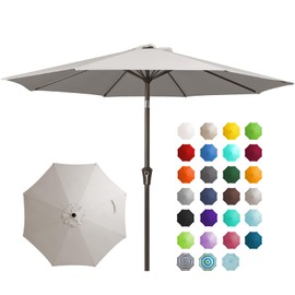 JEAREY 9FT Outdoor Patio Umbrella Outdoor Table Umbrella with Push Button Tilt and Crank, Market Umbrella 8 Sturdy Ribs UV Protection Waterproof for Garden, Deck, Backyard, Pool (Fog Gray)