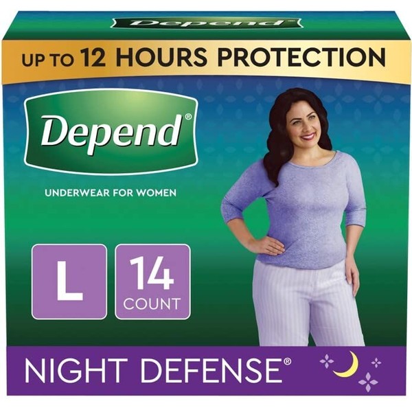 Depend Night Defense Incontinence Overnight Underwear for Women, L, (Packaging May Vary)