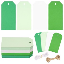 joycraft 120Pcs Gift Tags with String, 4x2 in Paper Gift Wrapping Tags, Green Party Favor Paper Labels, 4 Colors Blank Hanging Labels for Birthday, Baby Shower, Lawn Wedding