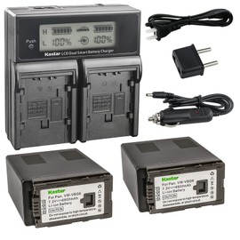 Kastar LCD Dual Smart Fast Charger & 2 x Battery for Panasonic VW-VBG6 VWVBG6 VBG6 Li-Ion Camcorder Battery and Panasonic AG-AC160A, AG-AC7, AG-AC130A, AG-AC160A, AG-HMC40, AG-HMC70, AG-HMC150