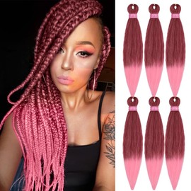 MEZIRU 26 Inch Pre Stretched Braiding Hair Extensions For Braids 6Pcs/Packs Yaki Straight Hair For Braiding Synthetic Hot Water Setting Twist Braid Hair For Women(26" 6Pcs #900/Pink)