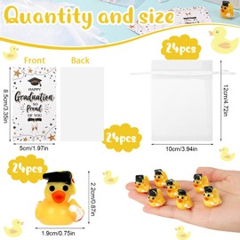 GGSTDDUP 24 Pcs Mini Graduation Resin Ducks, Graduation Ducks with Inspirational Congratulation Cards Organza Bags, Novelty Graduation Party Gift for School Student College Decoration & Keepsake
