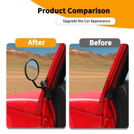 Hoolcar A-Pillar Grab Handle Rear View Mirrors Door Off Mirror Anti-Shake Wider View Doorless Mirror Compatible with Jeep Wrangler JK JKU 2007-2017, 1 Pair