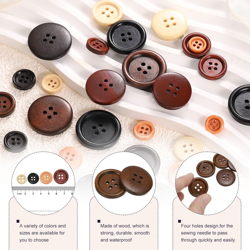 HARFINGTON 30pcs 36L Wooden Sewing Button 7/8"(23mm) 4 Holes Wood
