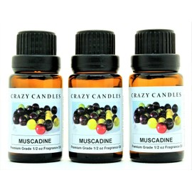 Crazy Candles Muscadine (Made in USA) 3 Bottles 1/2 Fl Oz Each (15ml) Premium Grade Scented Fragrance Oil (Grapey and Sweet Like a Vineyard)