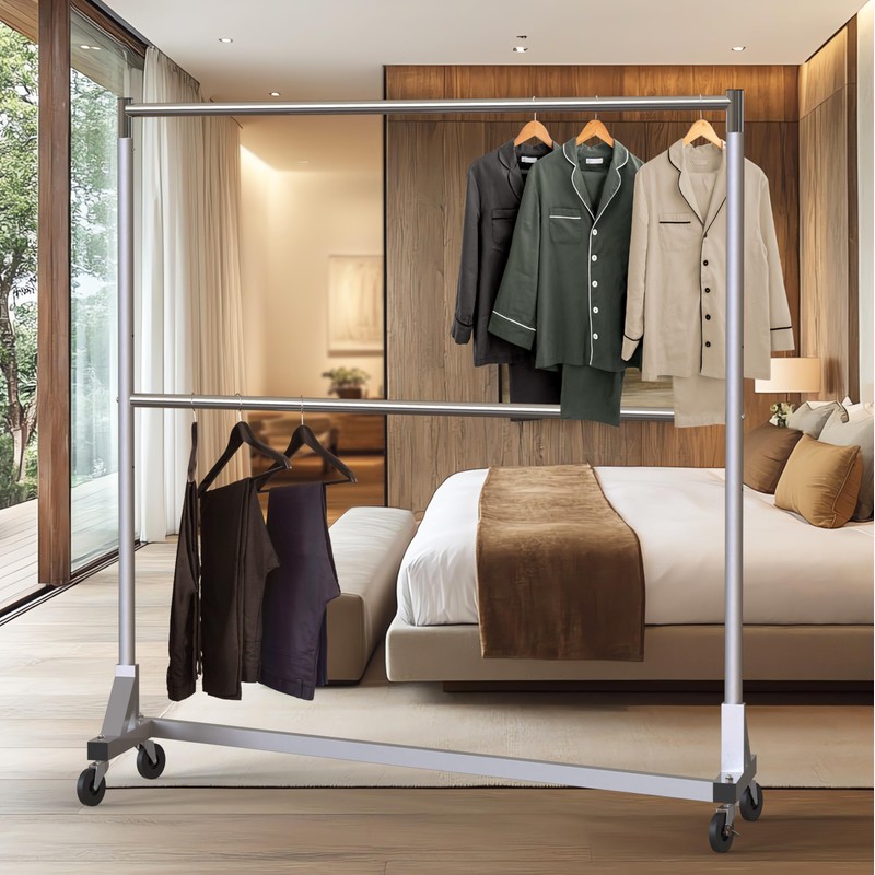 Simple Houseware Commercial Grade Z-Base Double Rod Garment Rack, 600lb