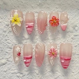 MAGLFELL Press On Nails - Handmade 3D False Nails Medium Long Coffin 10 Pcs Reusable ABS Material Finger Painting Nail Tip French Salon Design Artificial Fingernail for Women