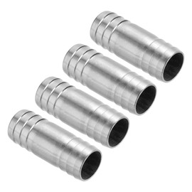 PATIKIL 1" Hose Barb Splicer, 4 Pcs Stainless Steel Hose Barb Splicer Mender Coupler Fitting Round Union Adapter for Water Air Gas, Silver