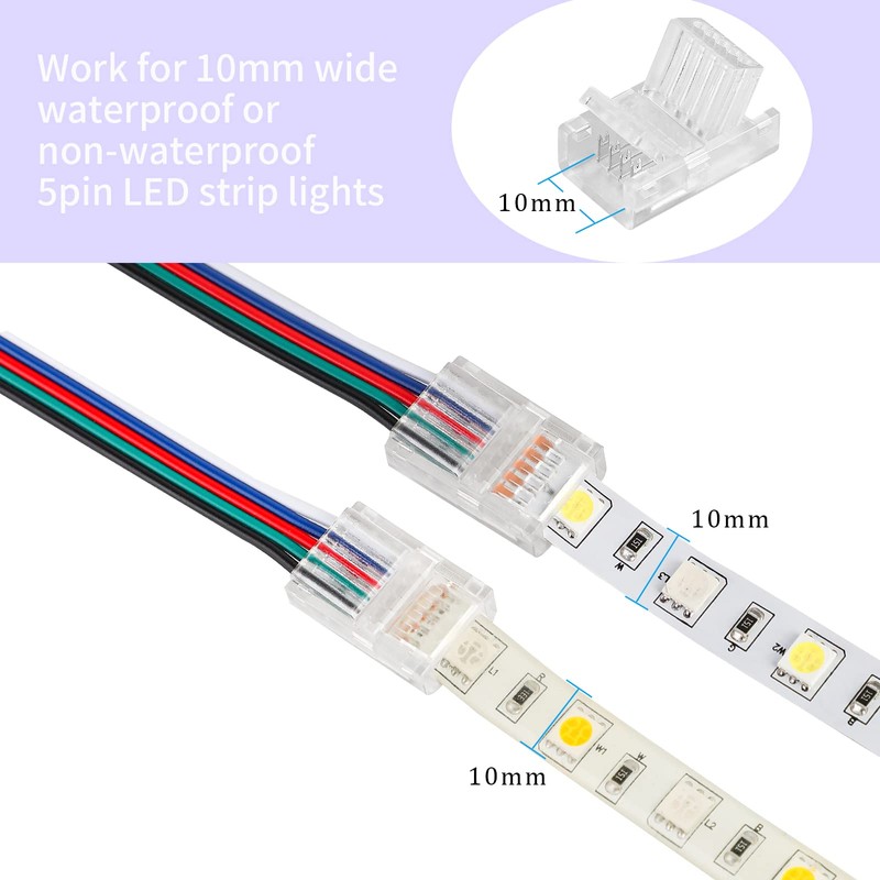 HOMELYLIFE 5 Pin RGBW LED Strip Connectors 10mm Solderless 20